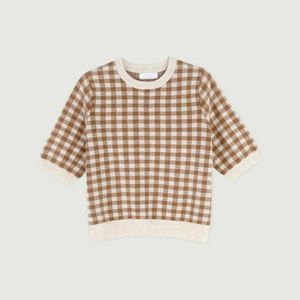 Oak + Fort cropped caramel gingham sweater